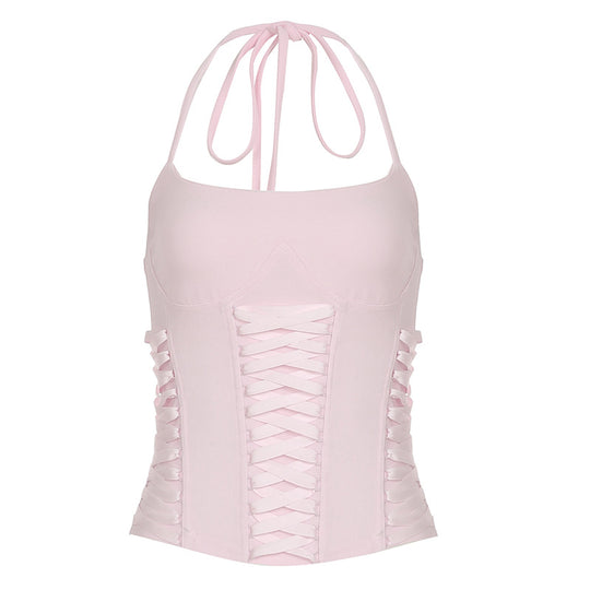 Damen Crop-Top mit verspieltem Schnürdesign und eleganten Trägern R&B