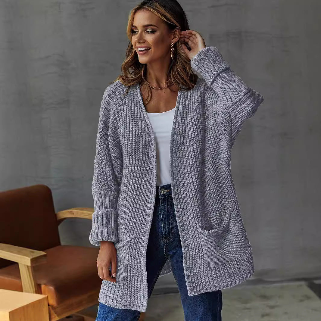 Damen Gemütlicher Strickcardigan mit tiefen Taschen und Strukturmuster R&B