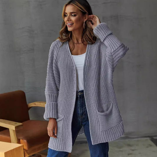 Damen Gemütlicher Strickcardigan mit tiefen Taschen und Strukturmuster R&B