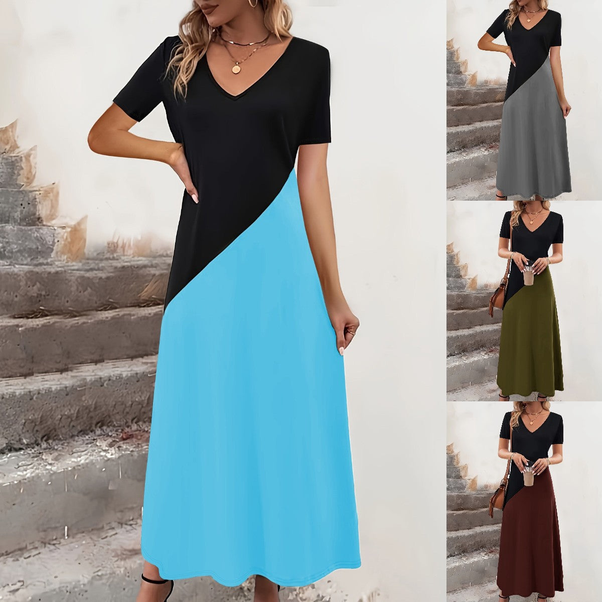 Maxikleid mit Farbblock für Damen R&B