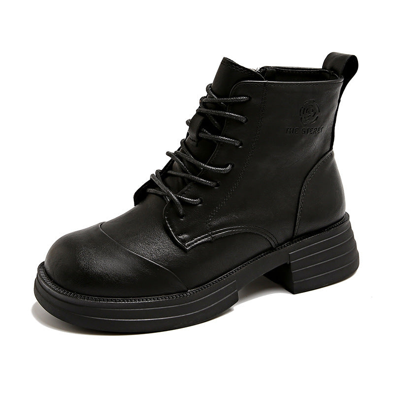 Damen stylische Schnürstiefeletten mit Reißverschluss und robustem Profil R&B