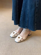 Damen elegante Riemchen-Pumps mit modischer Schnallenverzierung und komfortablem Blockabsatz R&B