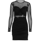 Damen figurbetontes Kleid mit langem Arm und raffiniertem Verknotungsdetail R&B