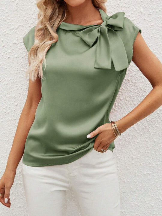 Damen elegante Bluse mit dekorativem Schleifen-Detail und schimmerndem Finish R&B