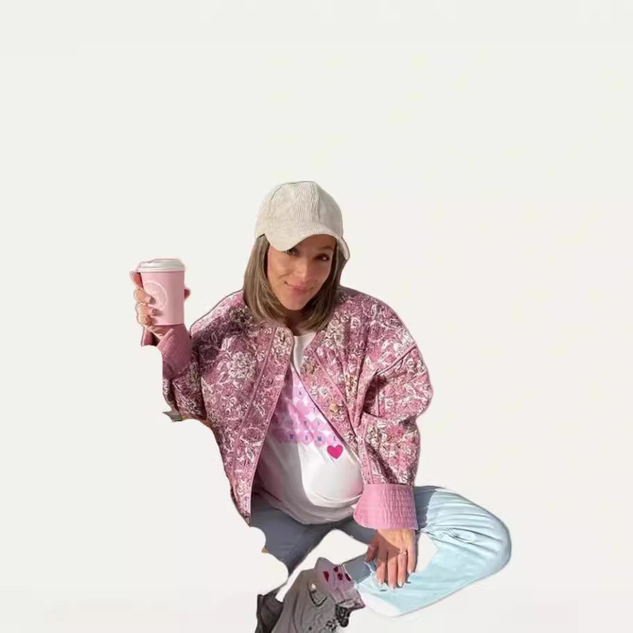 Damen modische Oversized-Jacke mit floralem Muster R&B