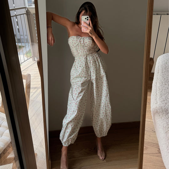 Damen Jumpsuit mit verspieltem Blumenmuster und elastischem Taillenzug R&B
