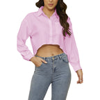 Damen Cropped Bluse mit klassischem Kragen und zartem Stoff R&B