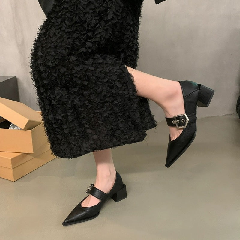 Damen elegante Ballerina-Pumps mit modischem Riemchen und stilvollem Blockabsatz R&B