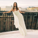 Damen Elegantes Maxi-Kleid mit fließendem Rock und geschmackvoller Chiffon-Schärpe R&B