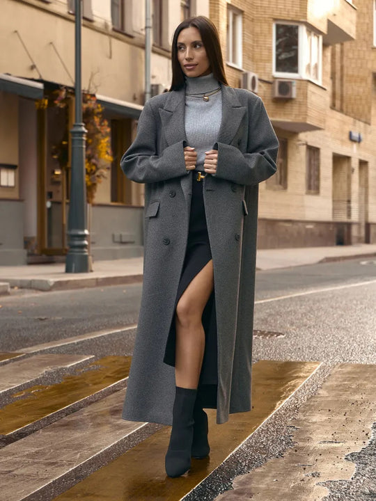 Damen Eleganter Doppelreiher-Mantel mit strukturierten Details R&B