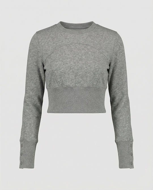 Stylisches figurbetontes Damen Langarmshirt mit Rundhalsausschnitt in modernem Grau