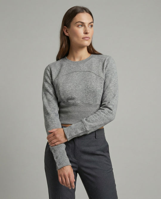 Stylisches figurbetontes Damen Langarmshirt mit Rundhalsausschnitt in modernem Grau