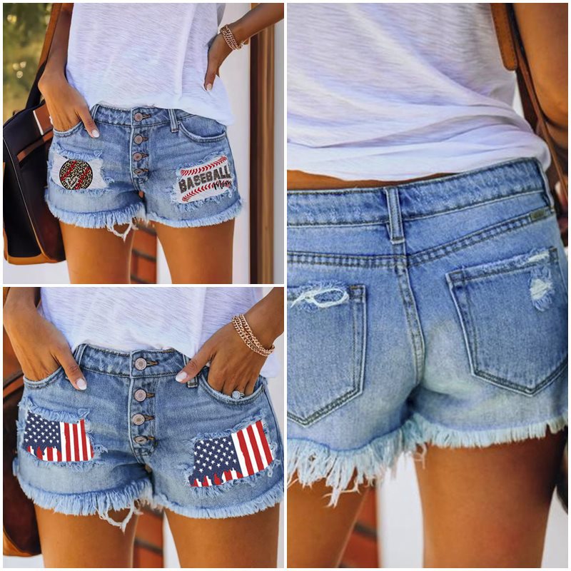 Damen Jeansshorts im Coolen USA-Design mit ausgefranstem Saum R&B