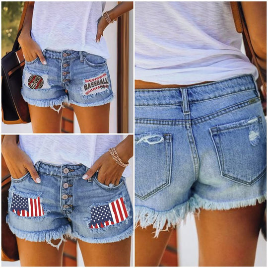 Damen Jeansshorts im Coolen USA-Design mit ausgefranstem Saum R&B