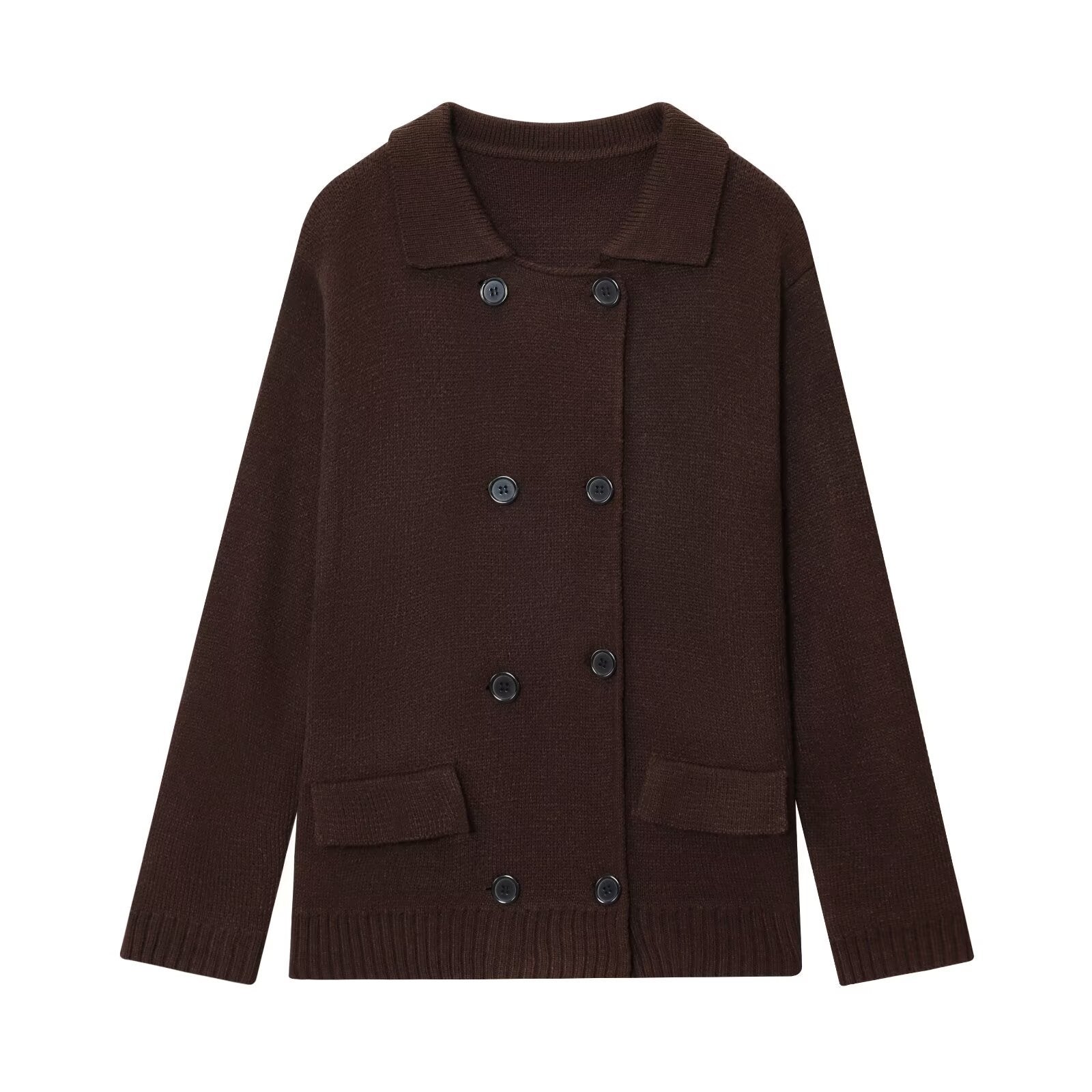Damen elegante Strickjacke mit doppelter Knopfleiste und praktischen Taschen R&B