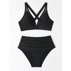 Damen Bikini-Set mit hoch geschnittenem Höschen und modernem Kreuz-Riemen-Design R&B