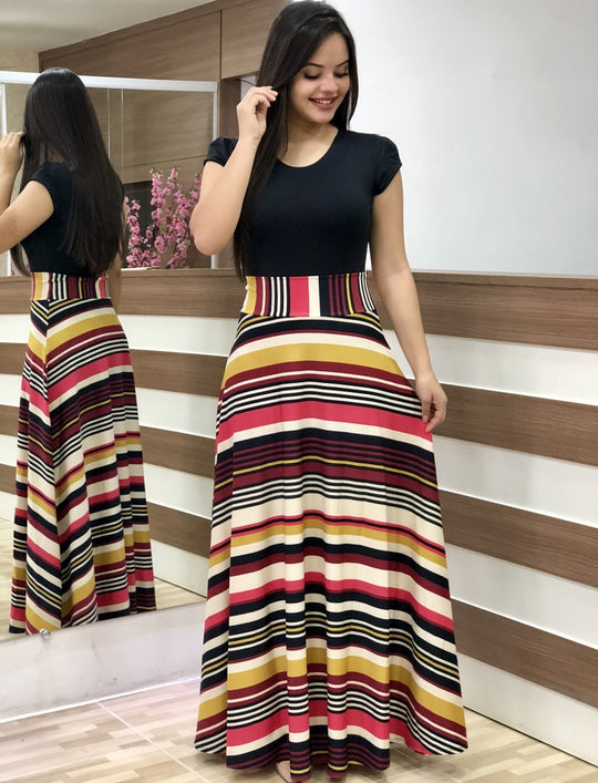 Damen Elegantes Maxikleid mit grafischem Druck und flexiblem Bund R&B