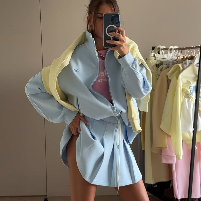 Damen trendige Sport-Loungewear mit komfortablem Oversize-Jacke und Mini-Skirt R&B