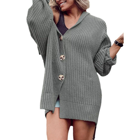 Damen Grobstrickjacke mit Kapuze und großen Taschen R&B