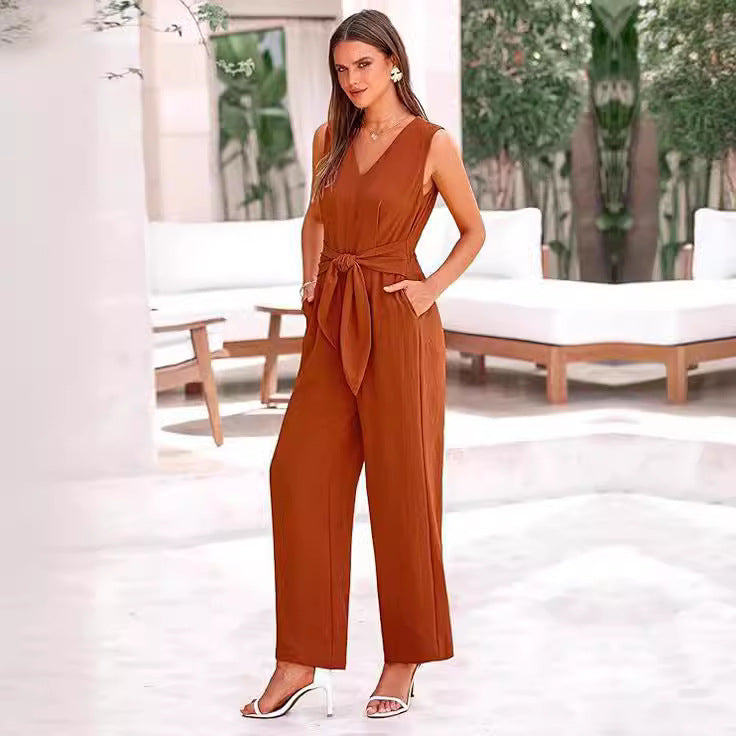 Damen eleganter Jumpsuit mit tailliertem Schnitt und weitem Bein R&B