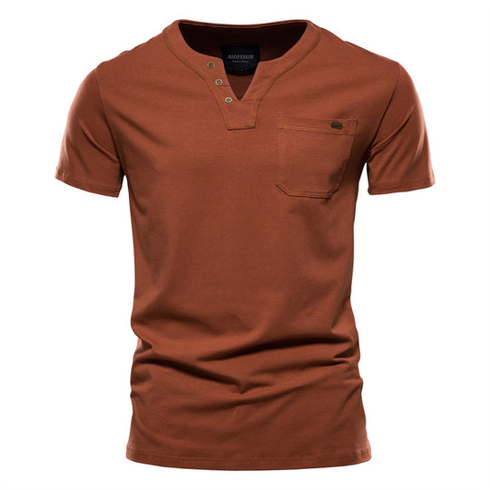 Herren Kurzarm-Shirt mit modernem Henley-Ausschnitt und Brusttasche R&B