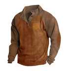 Herren nan geripptes Waffel-Henley-Langarmshirt mit Stehkragen Druckknopfleiste Kontrastärmeln und Brusttasche R&B