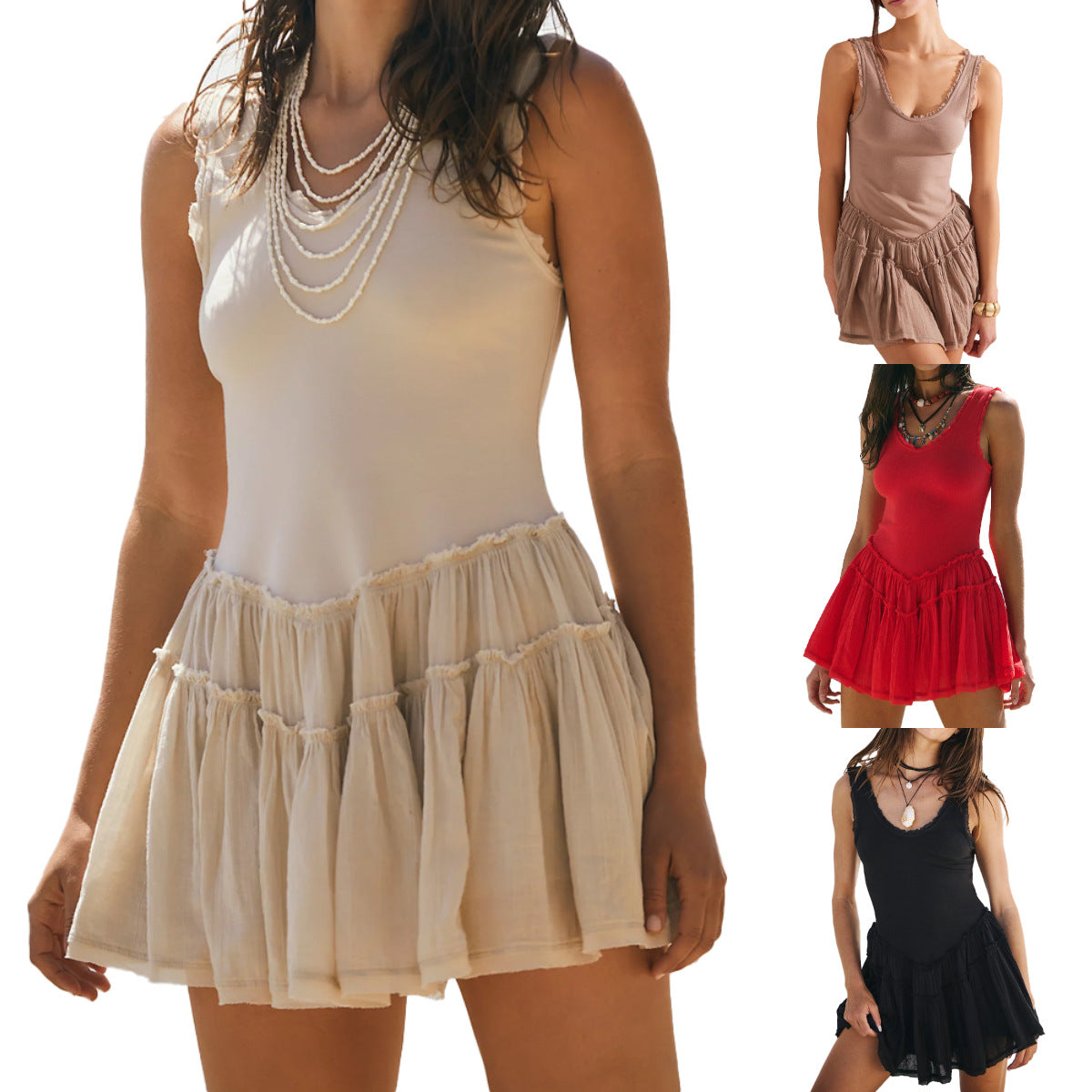 Damen lässiges Sommerkleid mit Rüschendetails und figurbetontem Oberteil R&B
