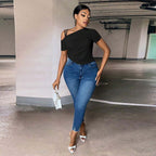 Damen asymmetrisches Oberteil mit dekorativem Rüschendetail und leichtem Stretch R&B