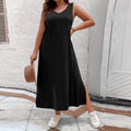 Damen luftiges Maxikleid mit V-Ausschnitt und seitlichem Schlitz R&B