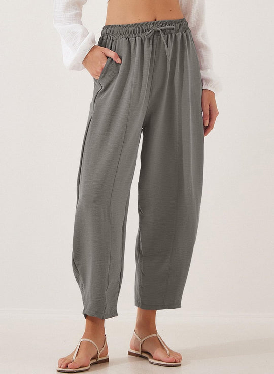 Damen Bequeme, weit geschnittene Sommerhose mit elastischem Bund und seitlichen Taschen R&B