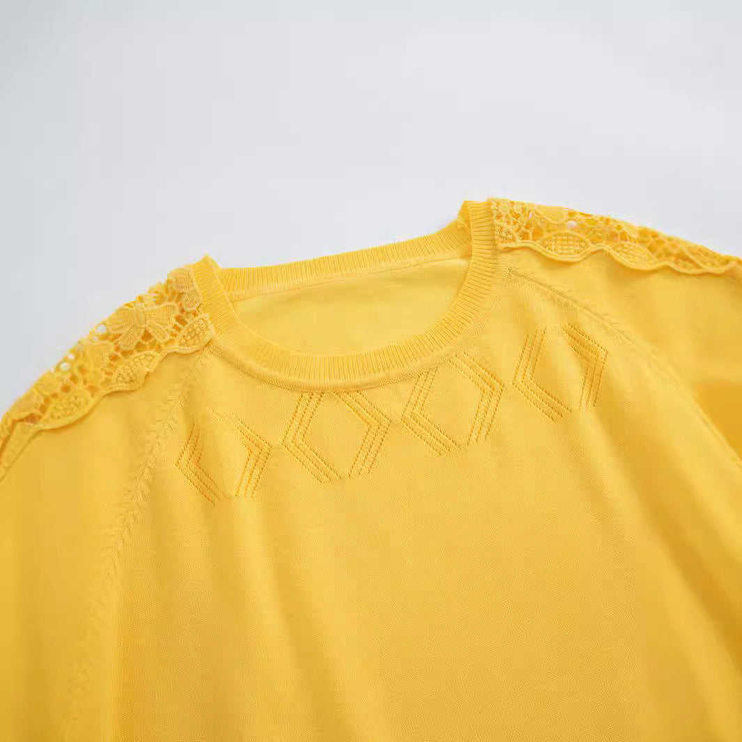 Damen Eleganter Pullover mit Spitzenärmeln und raffiniertem Design R&B