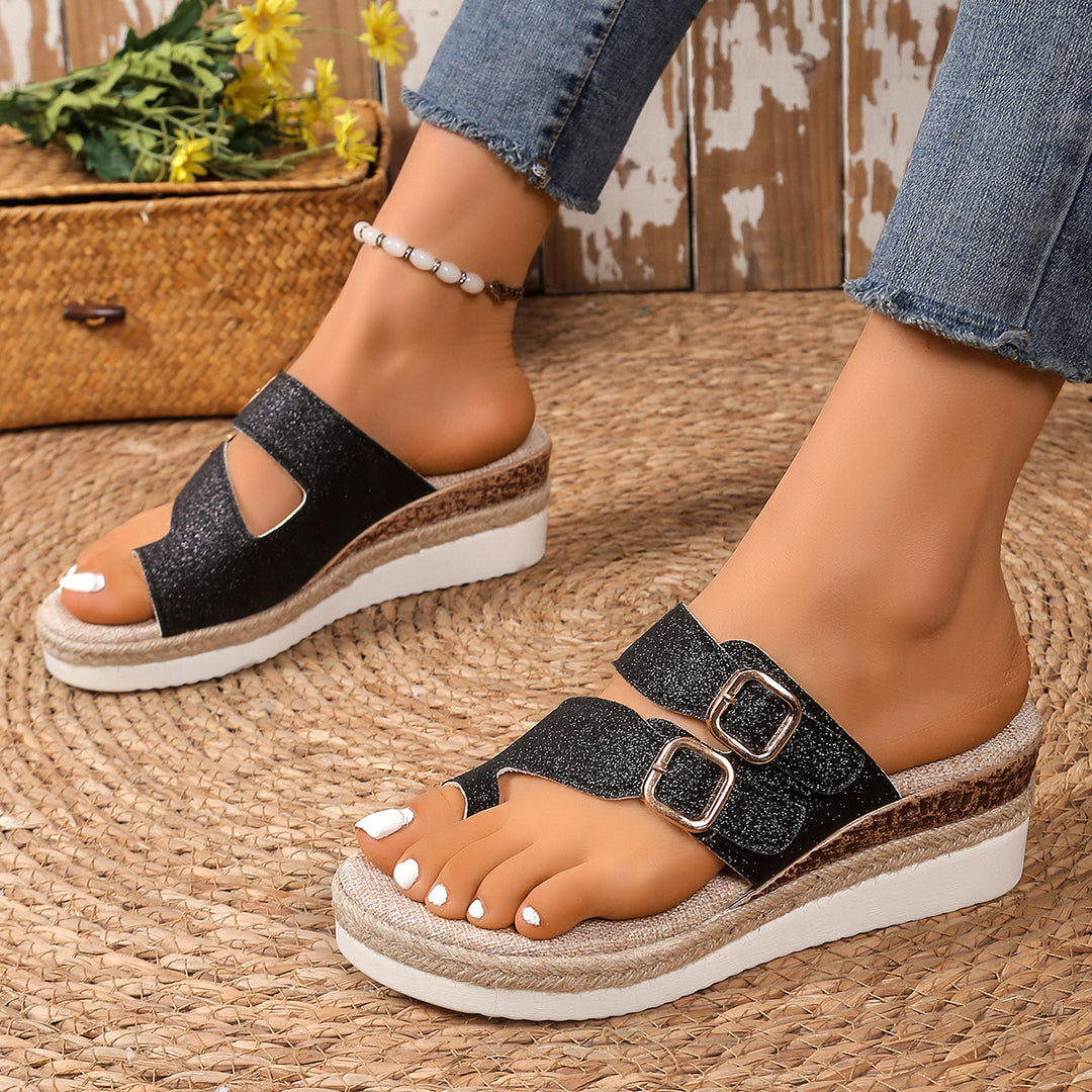 Damen bequeme Wedge-Sandalen mit modischen Riemchen und flexiblem Fußbett R&B