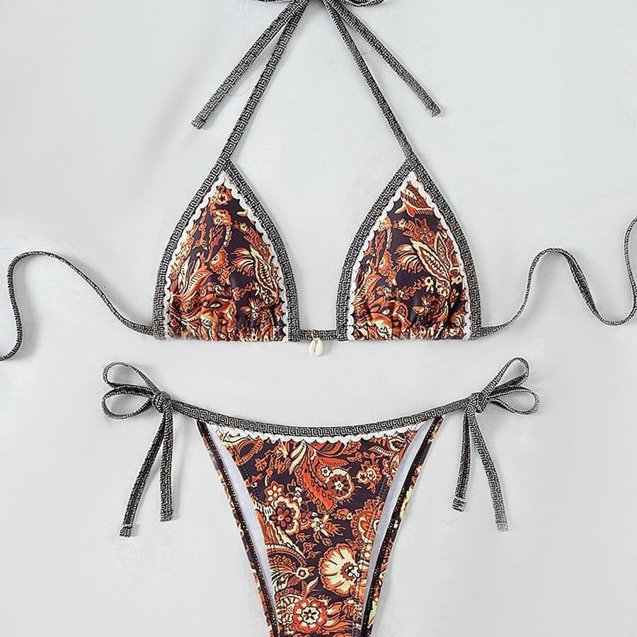 Damen Triangel-Bikini mit floralem Vintage-Muster R&B