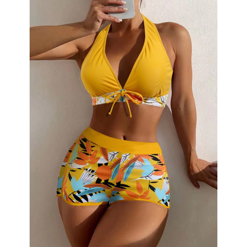 Damen Hochgeschlossen Bikini mit verspieltem Blumenmuster R&B