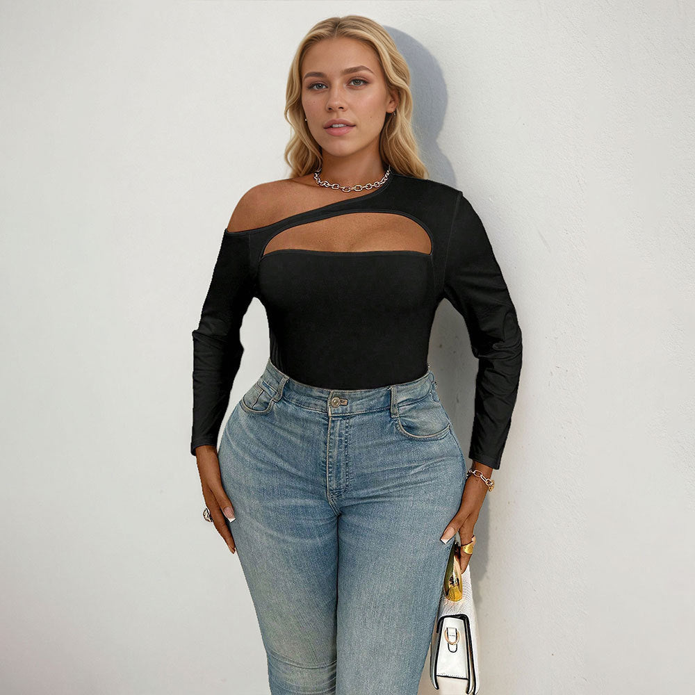 Damen Body mit asymmetrischem Cut-Out und langen Ärmeln R&B