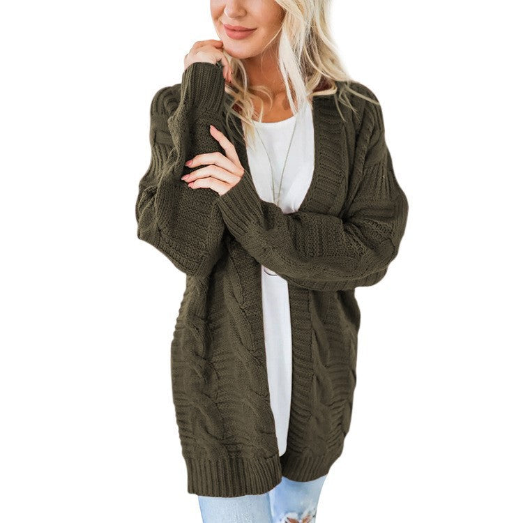 Damen nan langer oversize Strickcardigan mit Zopfmuster und V-Ausschnitt R&B