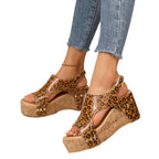 Damen Plateau-Sandalen mit ausgefallenem Leopardenmuster und Kork-Optik R&B