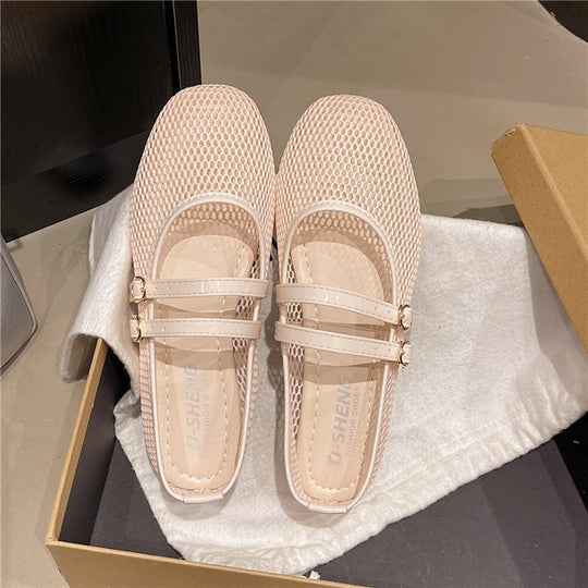 Damen atmungsaktive Ballerinas mit Doppelschnalle R&B