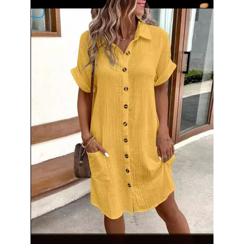 Damen lässiges Freizeitkleid mit Knopfleiste und Taschen R&B