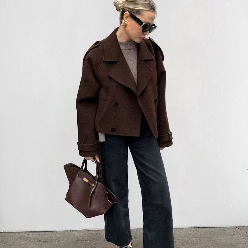 Damen modische cropped Jacke mit breitem Kragen und tailliertem Schnitt R&B