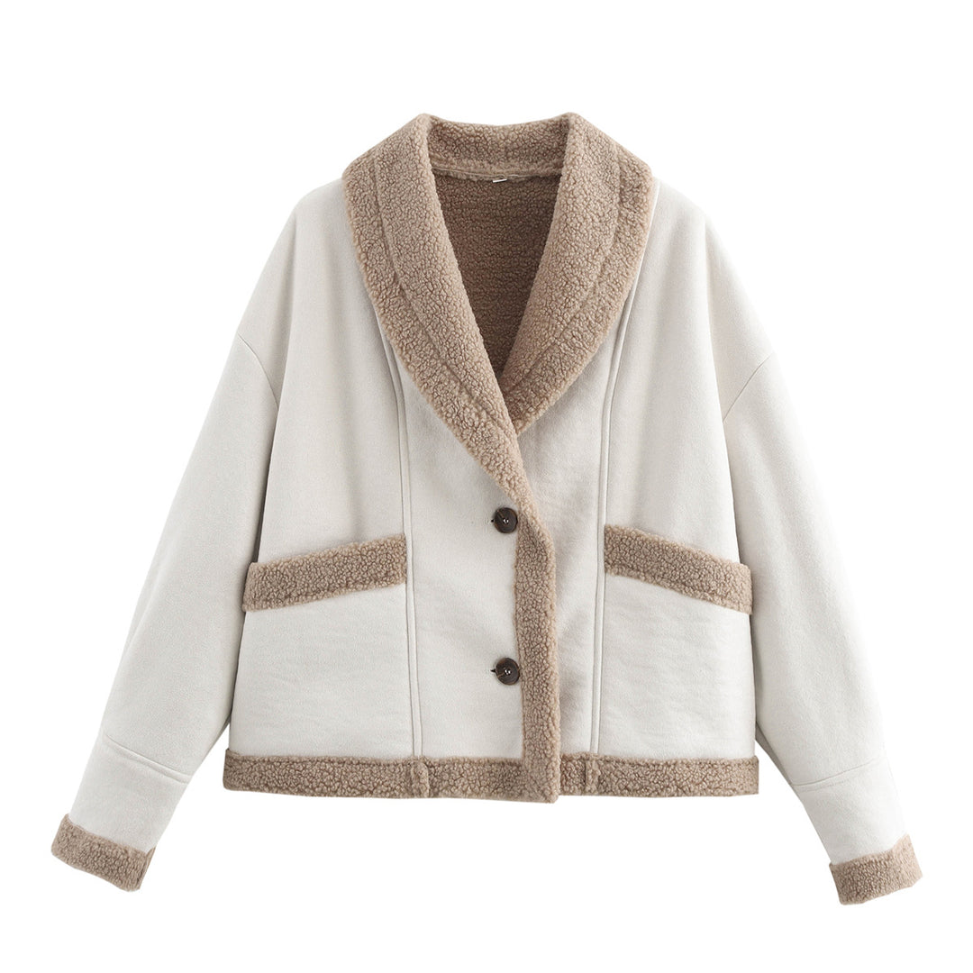 Damen kuschelige Übergangsjacke mit weichem Innenfutter und modischem Revers R&B