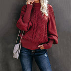 Damen Strickpullover mit hohem Kragen und strukturiertem Kabelmuster R&B