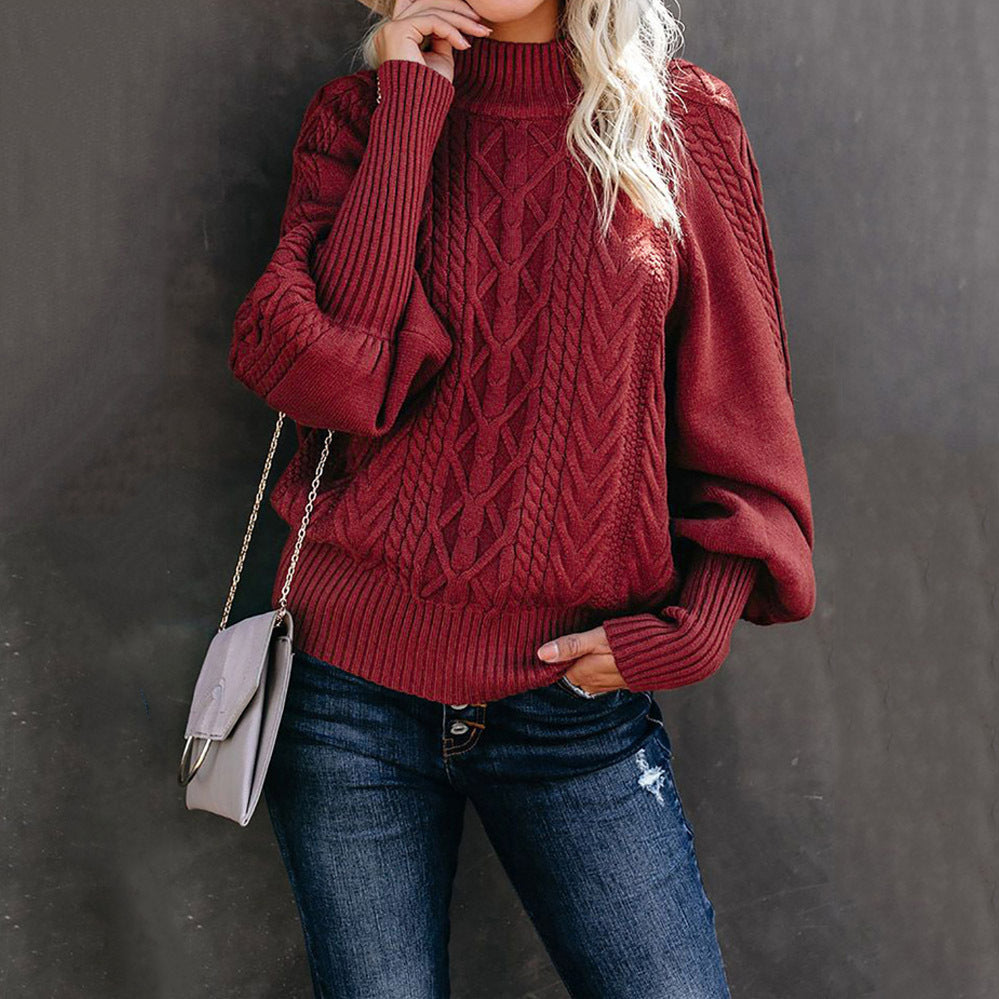 Damen Strickpullover mit hohem Kragen und strukturiertem Kabelmuster R&B