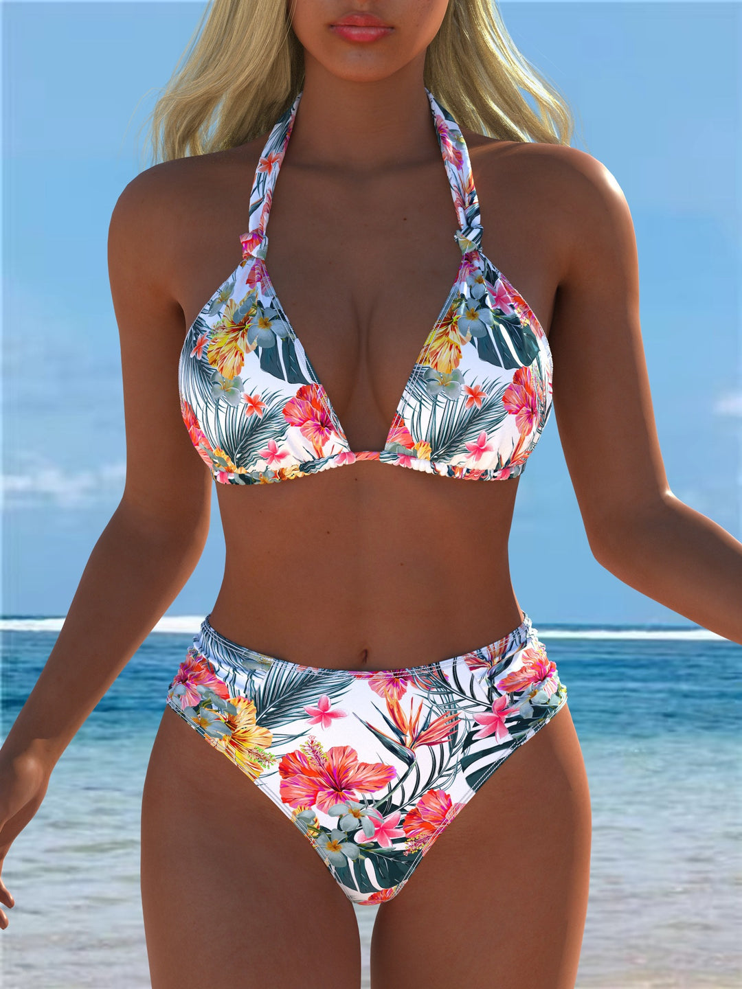 Damen Triangel-Bikini mit hohem Bund und patriotischem Sternen-Muster R&B