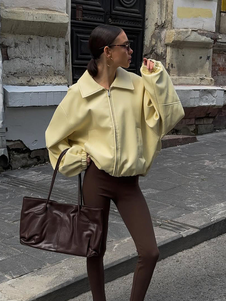 Damen Oversized Sweatjacke mit modernem Stehkragen R&B