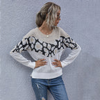 Damen Strickpullover mit modernem grafischen Muster und lässigem Schnitt R&B