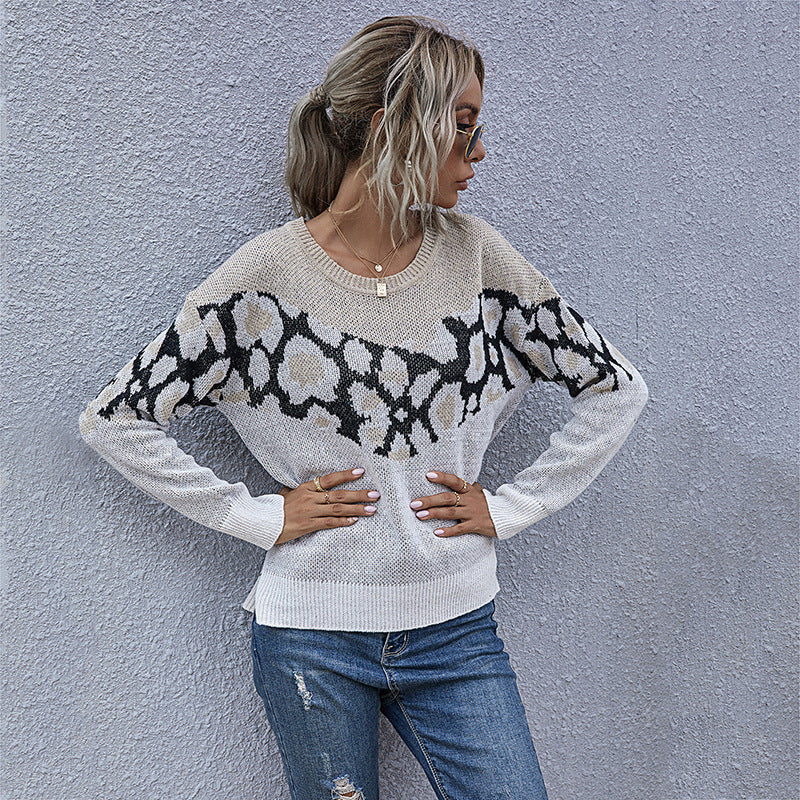 Damen Strickpullover mit modernem grafischen Muster und lässigem Schnitt R&B