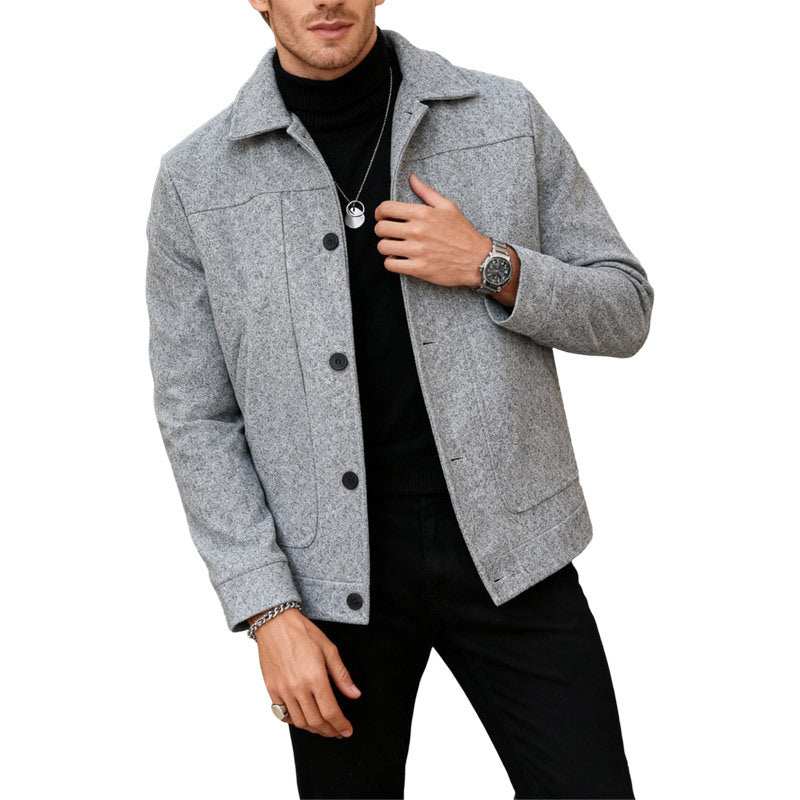 Herren nan moderner Trucker-Overshirt aus Velourslederimitat mit Ziernähten und aufgesetzten Taschen R&B