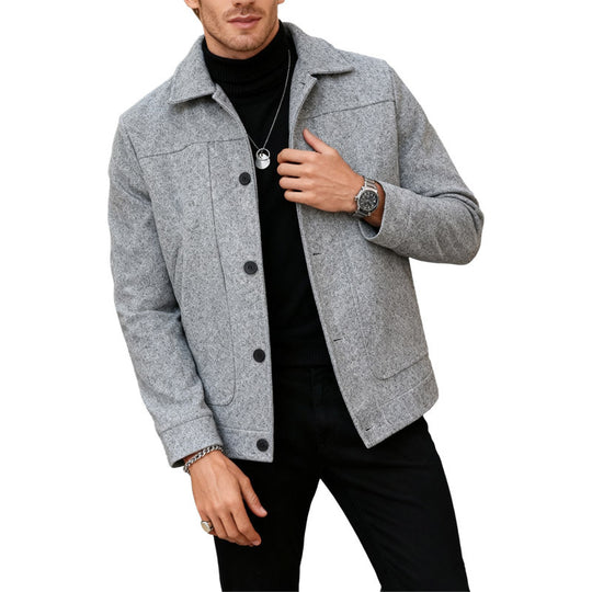 Herren nan moderner Trucker-Overshirt aus Velourslederimitat mit Ziernähten und aufgesetzten Taschen R&B
