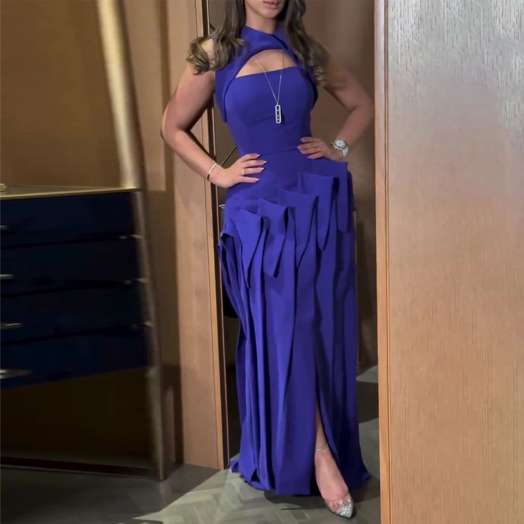 Damen Maxikleid mit außergewöhnlichem Cut-Out und voluminösen Drapierungen R&B